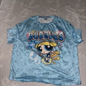 Blue PowerPuff Girls Bubbles Cartoon Graphic Shirt